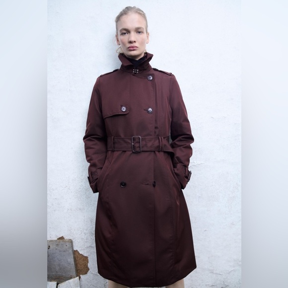 ZARA ZW Collection Water-Repellent burgundy Trench Coat – Size Medium - Picture 1 of 14